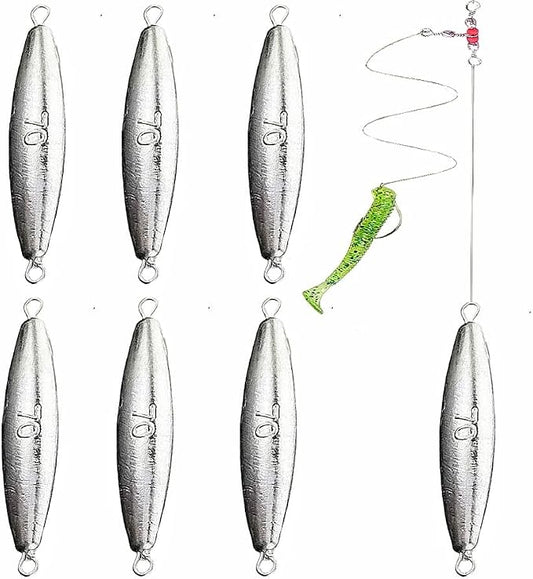 10PCS Fishing Weights Torpedo Sinkers Inline Trolling Sinkers Weights Kit Fishing Sinkers Catfishing Sinkers Saltwater Fishing Torpedo Weights Double Ring Sinkers - 1oz(30g)