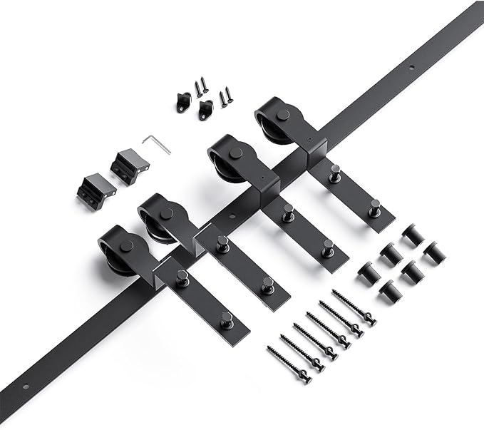 EaseLife 8 FT Bypass Double Sliding Barn Door Hardware Kit,Single Track,Heavy Duty,Slide Smoothly Quietly,Easy Install (8FT Track Kit for Double 53" Wide Door)