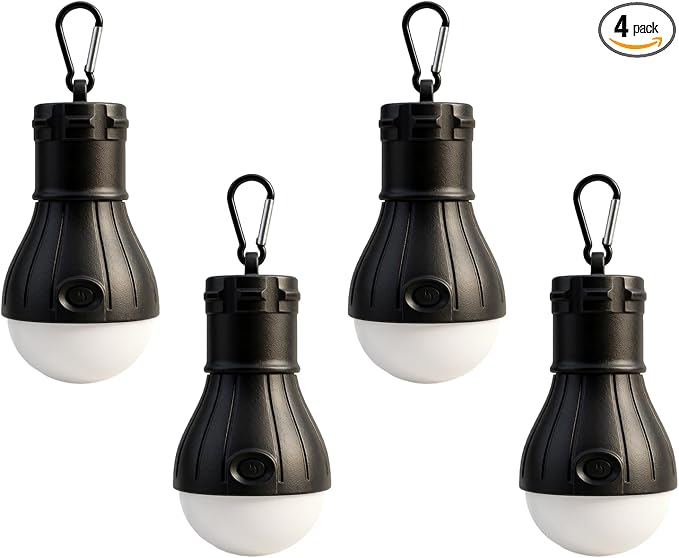 Camping Tent Lantern,LED Camping Lights,Portable Outdoor Waterproof Emergency Light Bulb,Camping Gear,Super Bright,Tent Lamp for Camping,Hiking,Party,Backpacking,Fishing,Power Failure,4 Packs(Black)