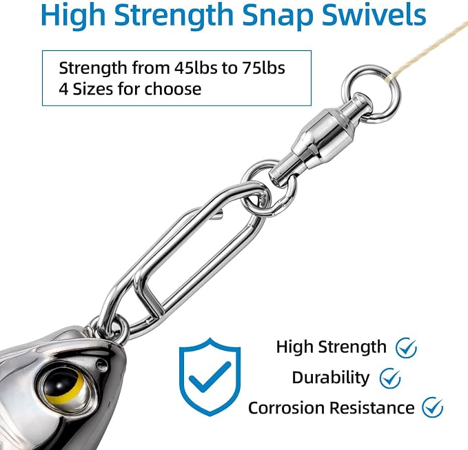 30 PCS Fishing Swivels, Heavy Strength Snap Swivels Fishing Tackle, Stainless Snap Swivels for Lure, Fish Accessories Kit for Saltwater & Freshwater