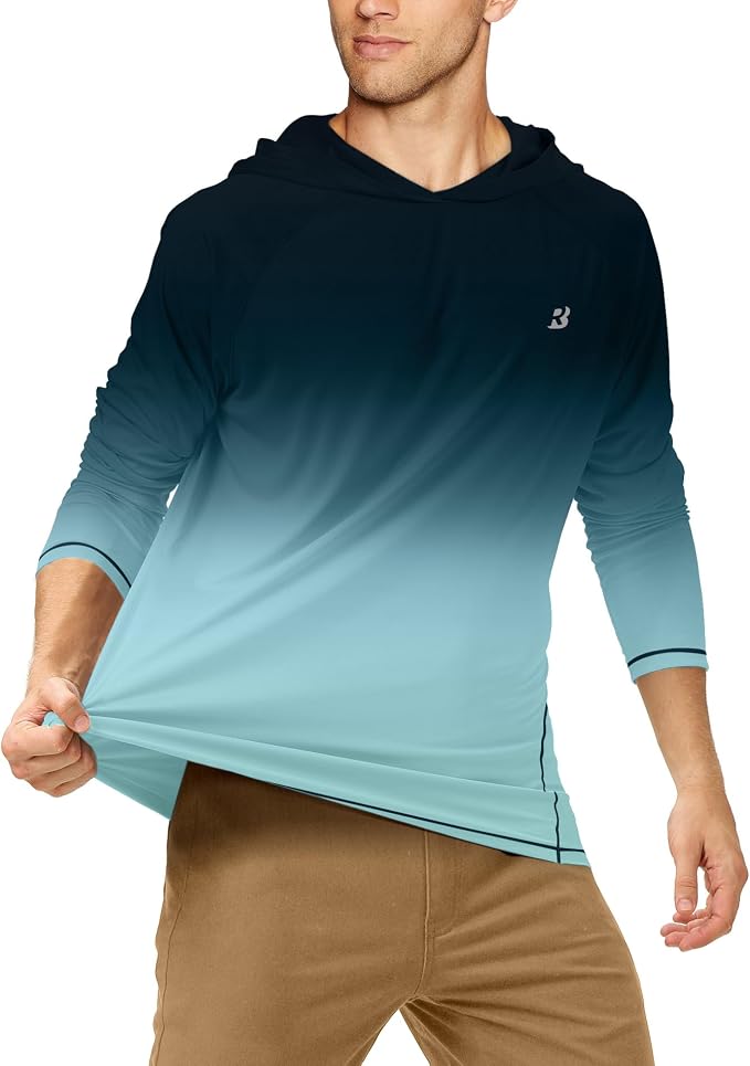 Roadbox UPF 50+ Fishing Shirts for Men, Long Sleeve UV Sun Protection Hoodie, Outdoor Hiking Running Swimming Rash Guard