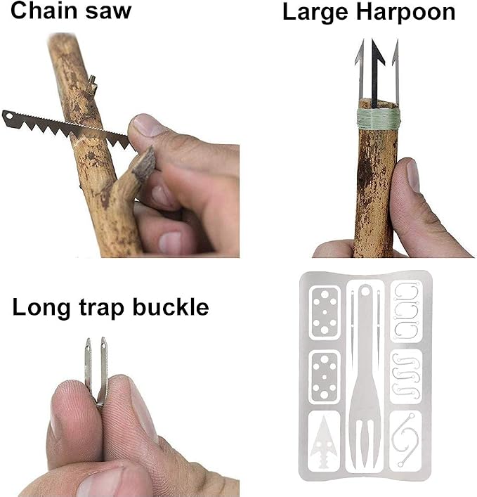Survival Multi Tool Card Stainless Steel Fishing Gear with Fishhooks for Outdoor Camping Backpacking Travel Durable Portable Fishing Accessories Silver 10x6.5cm 4 Pack
