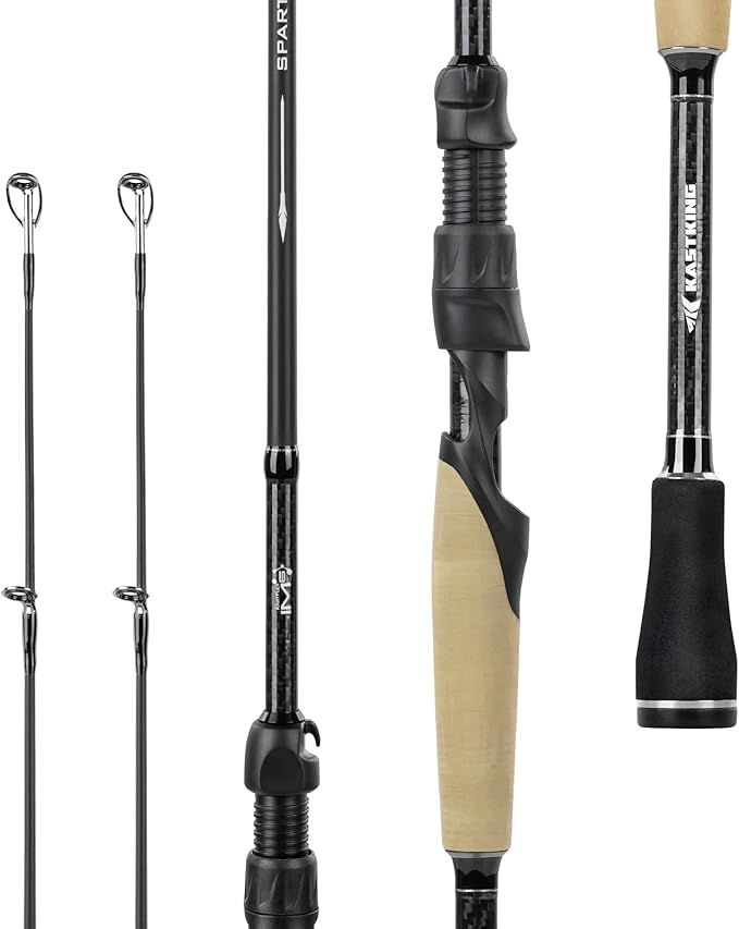 KastKing Spartacus II Plus Twin-Tip Spinning & Casting Rods, IM6 Graphite Blanks, Stainless Steel Frame with Zirconium Oxide Rings, 2-Piece Rods with Extra Tip Section, PTS, No-Slip Grip, Hook Keeper