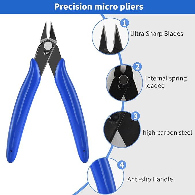 5 Inch Micro Flush Cutter, 5Pack Small Wire Cutters Spring Loaded Cutting Pliers, Wire Cutters for Jewelry Making, Soft Copper Wire, Floral, Electronics, Model Craft, Heating Wire, 3D Print