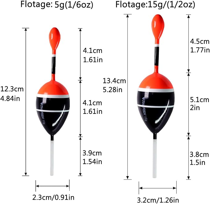 THKFISH Fishing Floats Bobbers Slide Floats Balsa Fishing Bobber Slip Bobbers for Crappie Panfish Trout Bass (1/2oz 2"x5.28") (1/6 1.6"x4.8") 5Pcs