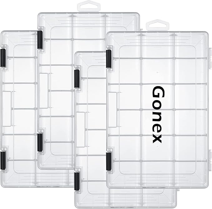 Gonex Fishing Tackle Boxes, 3600 3700 Tackle Trays with Adjustable Dividers, Clear Plastic Tackle Box Organizer Storage for Fishing Lure Bait Hook Jewelry Craft Beads Earring Container, 3 or 4 Packs
