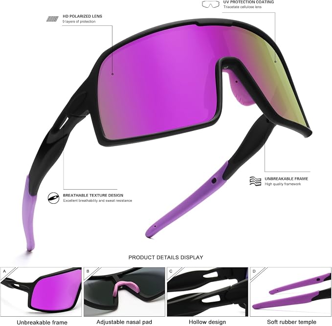 SEKKAF Polarized Sports Sunglasses for Men and Women Cycling Glasses UV Protection Goggles for Mountain Bike Running Fishing