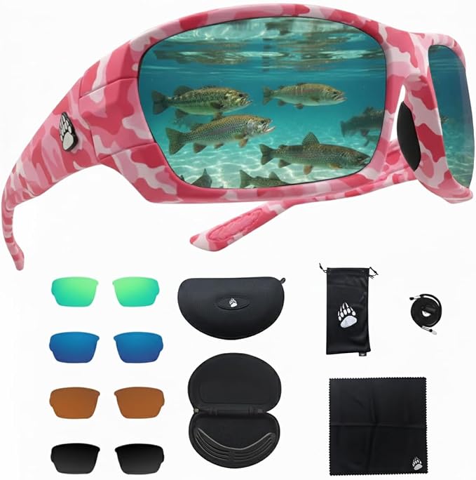 Fishing Glasses Pro Kit - Polarized Sunglasses With 4 Lenses for Clear Visibility in Offshore & Shallow Water
