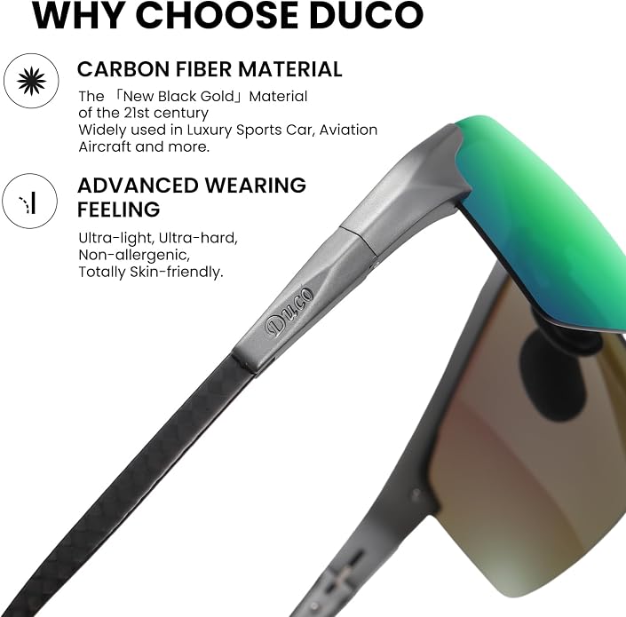DUCO Polarized Sunglasses Mens Ultralight Carbon Fiber Sun Glasses for Men Driving Sports Fishing UV400 Protection DC8277