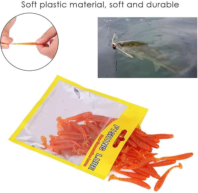 Tbest 50 Pcs 5cm Soft Fishing Lures, Plastic Fishing Bait T-Tail Grub Worm Baits Fish Tackle Accessory 9 Colors