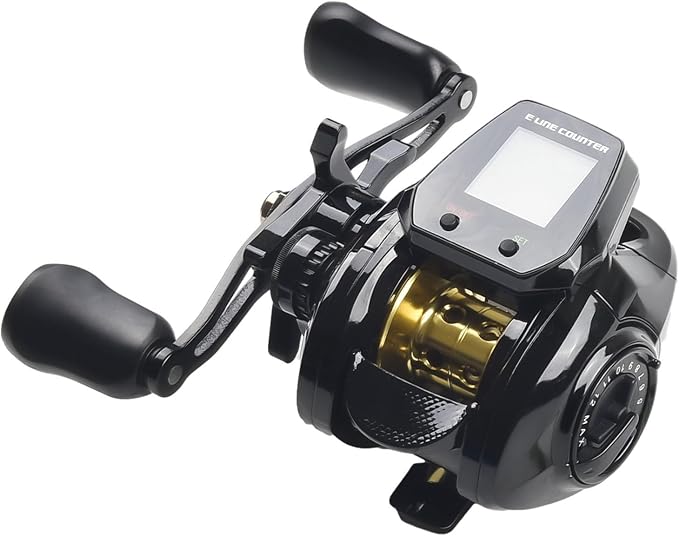 Digital Baitcasting Fishing Reel with Bite Alarm and Line Counter, 7.2:1 High Speed Gear Ratio, USB Rechargeable, 0-12 Adjustable Braking System