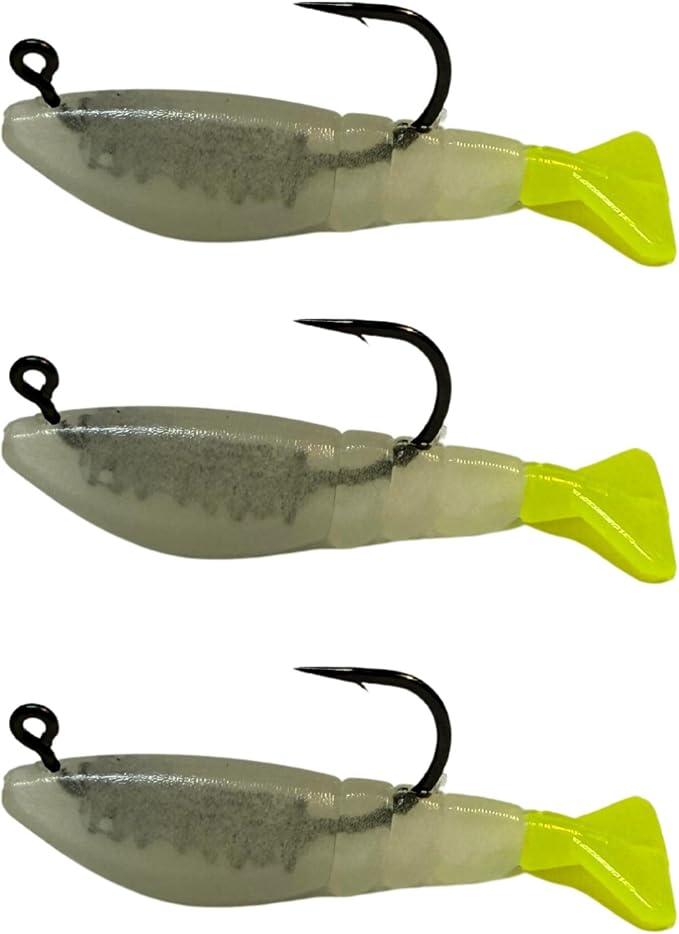 Four Horsemen Boom Boom Shrimp Plastic Bait Made in USA Saltwater Fishing Lures for Speckled Trout, Redfish - 1/8 Deathgrip Jighead Hook - Contains 2 Swimbaits