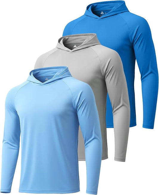 ZITY 3 Pack Men's Sun Protection Hoodie Shirt Fishing Shirts for Men UPF 50+ Long Sleeve Shirt Lightweight Rash Guard
