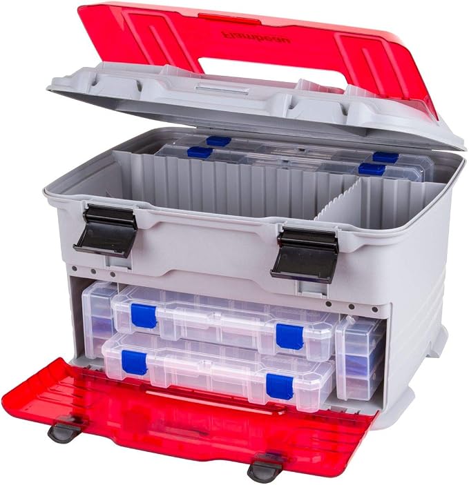 Flambeau Outdoors T5PW "IKE" Multiloader Tackle Box, Fishing Organizer with Tuff Tainer Boxes Included, Zerust Anti-Corrosion Technology - Translucent Red/Gray