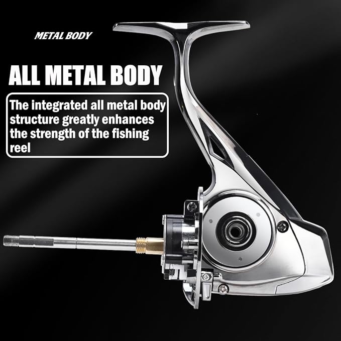 Heavy Duty Spinning Reel Metal Body with CNC Machined Spool 55LB Max Drag 6/8+1 Bearings Ultra Smooth 4.6/4.8:1 High Speed Gear Ratio Saltwater Freshwater Fishing Reel for 8000 to 14000 Series