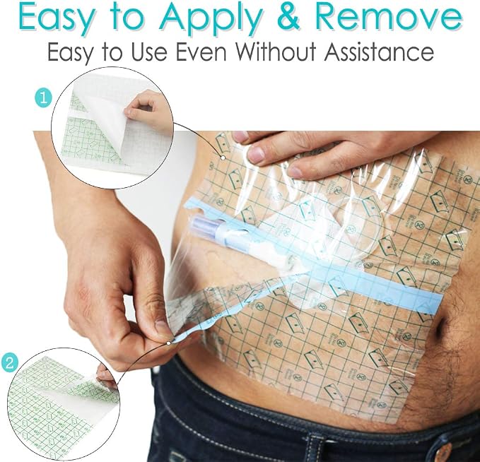 Waterproof Shower Cover Shields for Dialysis Port Picc Line Chest Catheter PD Peritoneal Dialysis Chemo Port Feeding Tube G-Tube Patient Shower Protector, 6"x6"(Pack of 50)