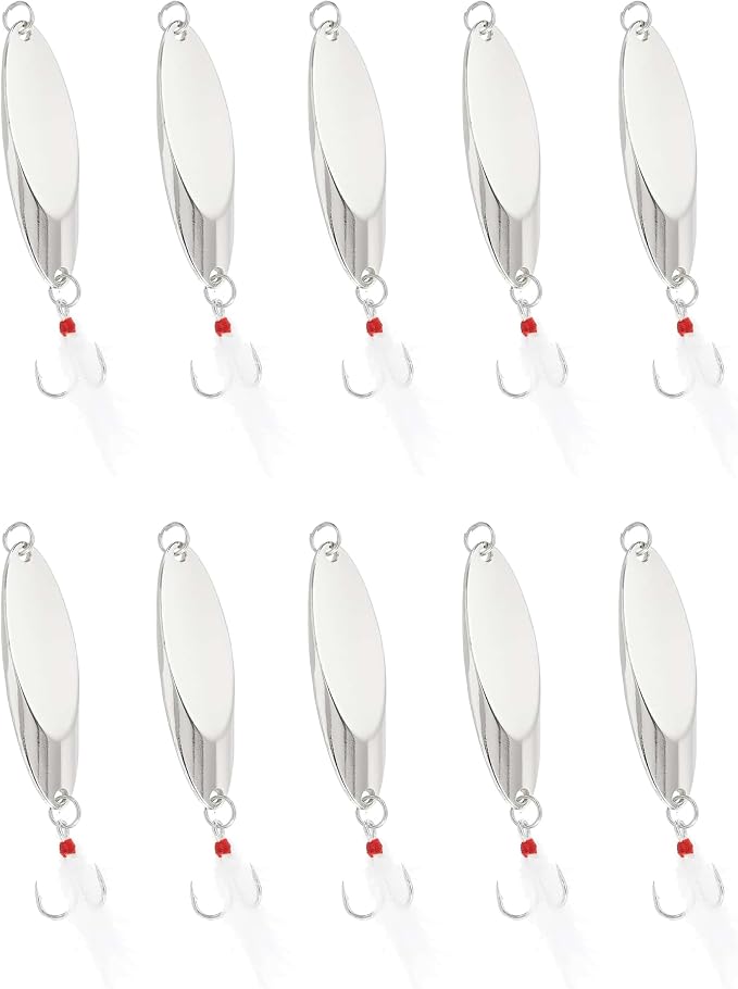 Fishing Spoons Fishing Lures Hard Metal Spinner Baits Reflective Casting Spoon Treble Hooks Jigs for Freshwater Saltwater，10 PCS with Box