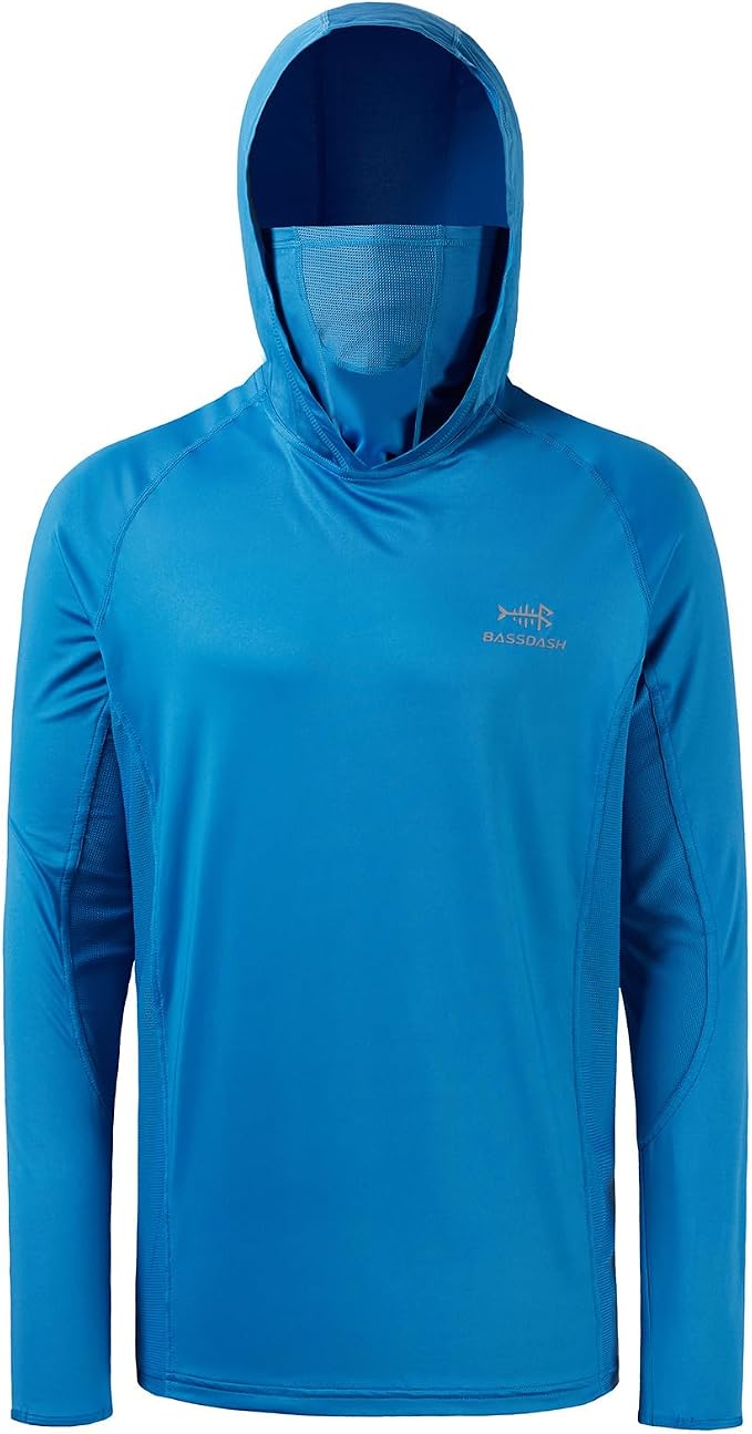 BASSDASH UPF 50+ Men’s Long Sleeve Fishing Shirt with Mask UV Neck Gaiter Hoodie