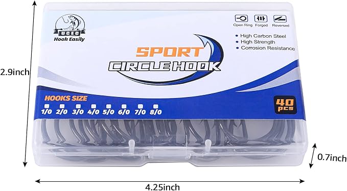 UCEC Circle Hooks Fishing Hooks 2X Strong Offset Circle Hooks Saltwater Black High Carbon Steel Octopus Catfish Fishing Hooks Fishing Gear Tackle 150pcs/ 240pcs - Size:#1 1/0 2/0 3/0 4/0 5/0 6/0 8/0