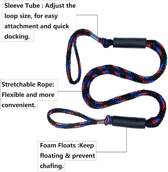 Bungee Dock Lines for Boat Shock Absorb Dock Tie Mooring Rope Boat Accessories 4-5.5 ft,4Pack (Black&Blue&red)