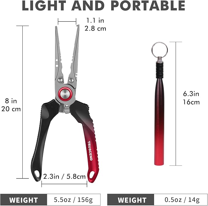 TRUSCEND Easy Use Lockable Fishing Pliers with Tungsten Carbide Cutter, Innovative Ergonomic Handy Handle, Saltwater Corrosion Resistant Teflon Coated Fishing Tool, Light Multi-Function Fishing Gear