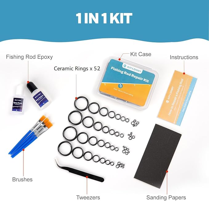 Fishing Rod Repair Kit,Fishing Pole Eyelet Ceramic Insert Eyes Repair with 52 Guide Rings and Supplies
