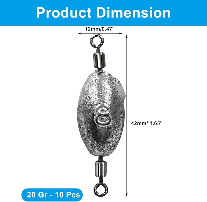 Uenhoy Fishing Weights Inline Trolling Fishing Sinker Tackle with Inner Swivels, Oval Drop Casting Fishing Weight Sinkers
