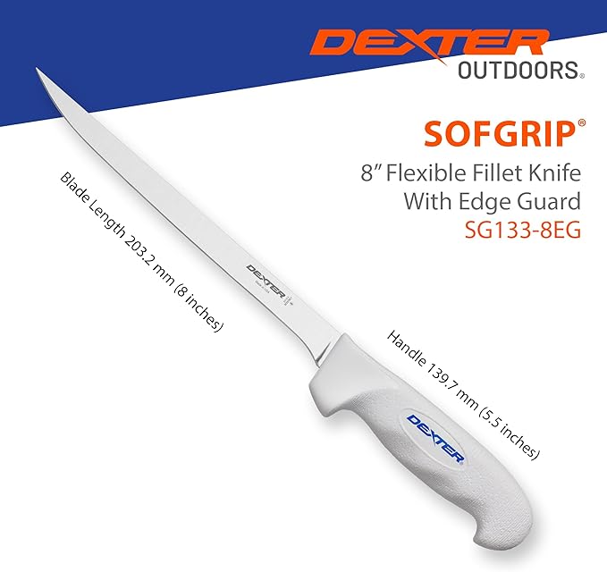 Dexter Outdoors 8" SOFGRIP Flexible Fillet Knife | Includes Edge Guard | High-Carbon American Stainless Steel Blade | Resists Corrosion | Comfortable, Slip-Resistant Handle | Made in USA
