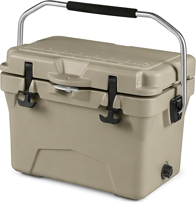 Goplus Hard Cooler, Insulated Ice Chest w/Portable Handles, Cup Holders, Ruler, Bottle Opener, 6 Day Ice Retention for Drink, Beverage, Camping, Fishing, Beach