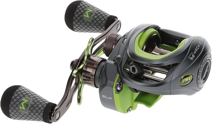 Lew's MACH 2 Baitcast Fishing Reel, 7.5:1 Gear Ratio, Graphite Frame, Premium 10 Bearing System, Black/Green