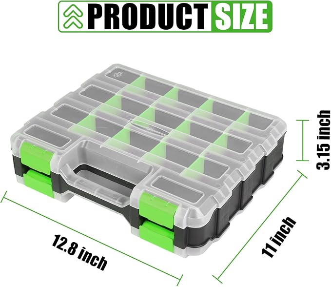 Generic Tool Box with Transparent Lid, Double Side 34-Compartments Organizer Box with Removable Dividers for Hardware, Screws, Bolts, Nails, Beads, Jewelry and Fishing Accessories, Green, 4 Packs