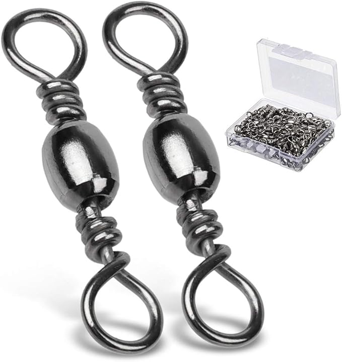 AMYSPORTS High Strength Fishing Swivels Barrel Solid Ring Barrel Fishing Swivel Rolling Fishing Tackle Line Connector Saltwater Freshwater Stainless Steel Accessories