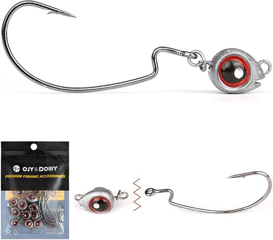 15-Sets Detachable Fish Head Swimbait Jig Heads - Weedless EWG Hooks Kit for Fishing (15 Fish Eye Weights + 15 Hooks)
