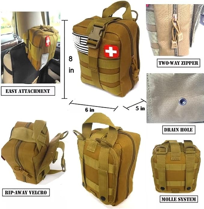 Galaxy 251 Pcs First Aid Kits for Survival Emergency Trauma Military Tactical Medical Hunting Camping Hiking Fishing IFAK EMT Bag (Khaki)