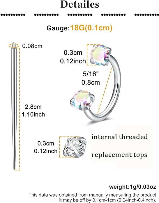 QWALIT Piercing Taper Threadless Insertion Tool - Titanium Labret Pin 16g, 18g, 20g