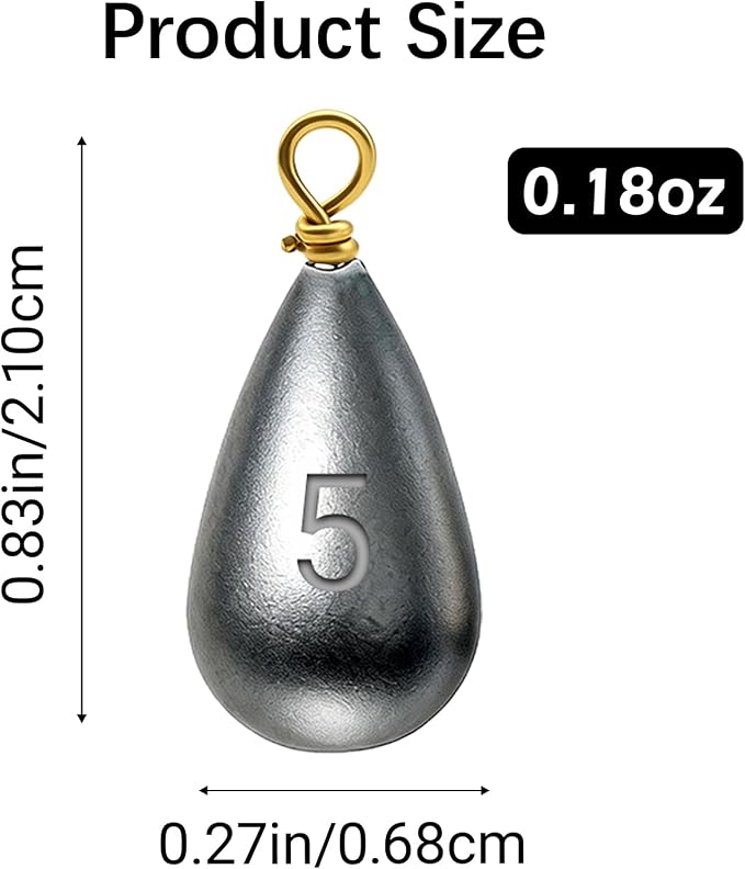 Casting Sinker Weights Assortment, Teardrop Fishing Sinkers with Brass Swivel Loops, 1/8 oz to 3/4 oz, Drop Shot Weights for Bass Catfish, Freshwater Saltwater