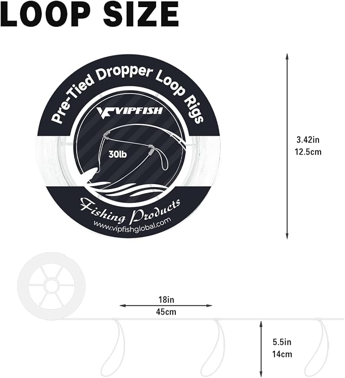 80 Pre-Tied Dropper Loops, 60LB Monofilament Fishing Line, 16 Inch Spacing with 5-6 Inch Loop, Saltwater Freshwater Fishing Leader Rigs for Bottom Fishing