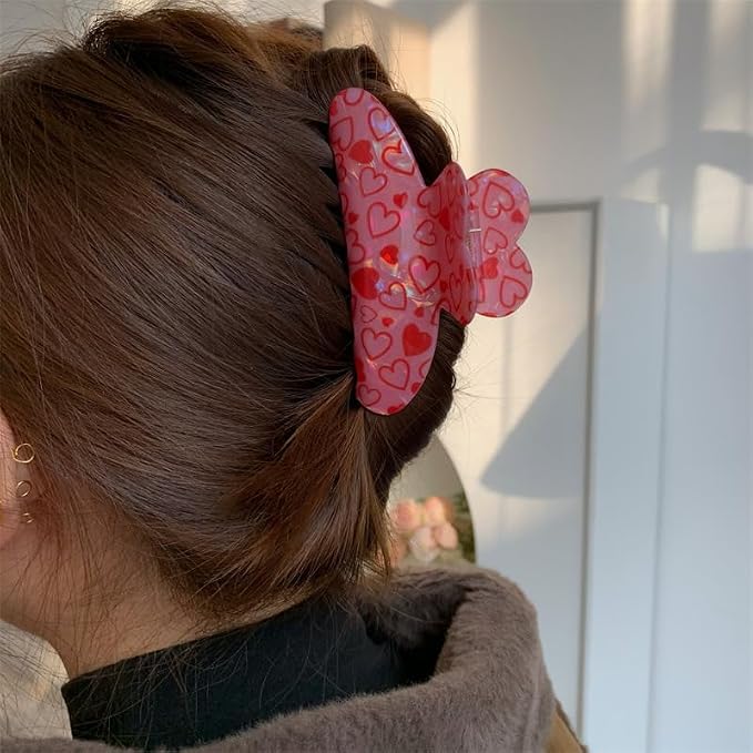 Heart Hair Claw Clips Red Heart Laser Design Hair Clips Holiday Hair Accessories Large No-Slips Hair Jaw Clips Hair Barrette for Hairstyling Women Wedding Party Hair Decoration
