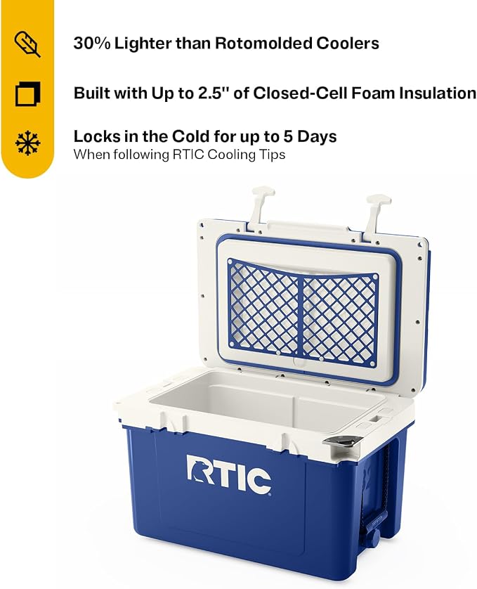 RTIC Ultra-Light 32 Quart Lightweight Hard Cooler, Insulated Portable Ice Chest 13 lbs, 48-Can Capacity, 5-Day Ice Retention, for Camping, Fishing, Beach, Boat, Picnic, Day Trip