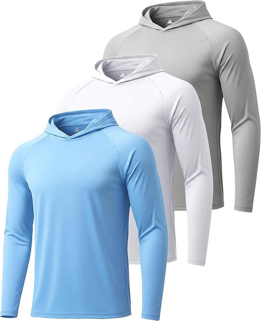 ZITY 3 Pack Men's Sun Protection Hoodie Shirt Fishing Shirts for Men UPF 50+ Long Sleeve Shirt Lightweight Rash Guard