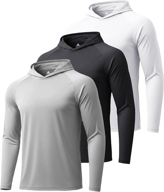 ZITY 3 Pack Men's Sun Protection Hoodie Shirt Fishing Shirts for Men UPF 50+ Long Sleeve Shirt Lightweight Rash Guard