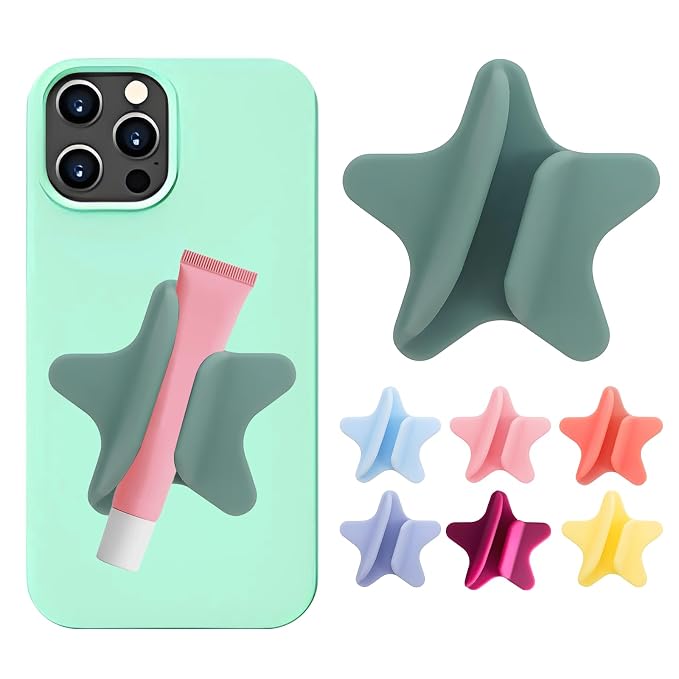 Lip Gloss Holder Phone Case,2026 New Model Five-Pointed Star Gloss Bracket,Self-Adhesive Lip Holder Suitable for iPhone Samsung Galaxy Moto and Android(Green)