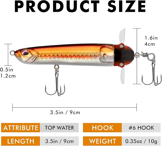 TRUSCEND Popobait Easy Catch Fishing Lures with BKK Hooks, Instant Startup, Longer Cast, Balanced Spray/Sound/Swim, Plopper Topwater Lures for Bass, Trout, Pike, Walleye, Freshwater Saltwater Fishing