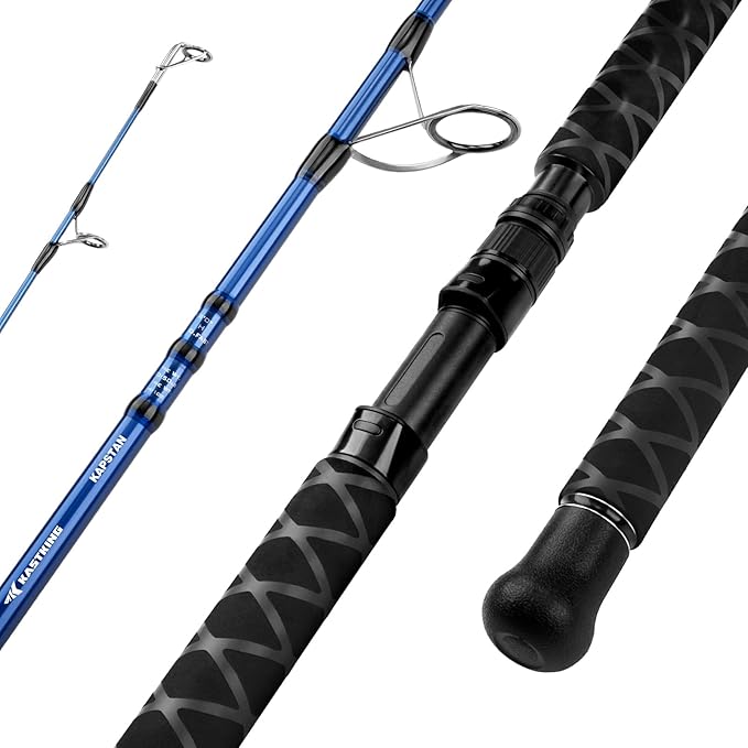 KastKing Kapstan Saltwater Spinning Rod, Boat & Surf Fishing Rod, Lightweight S-Curve Graphite Blanks, Stainless-Steel Double-Foot Guides, Aluminum/Graphite Locking Reel Seat, 2-Piece PTS Rod