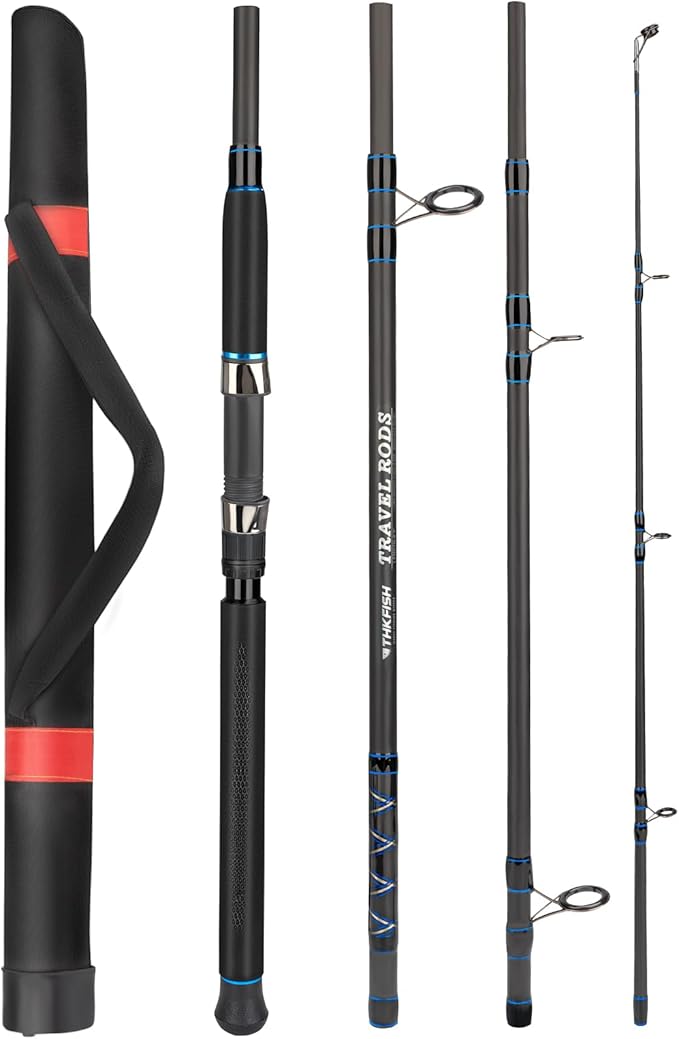 THKFISH 4 Piece/5 Piece Saltwater Travel Rod, Heavy Spinning Fishing Rod Portable Travel Surf Rod Carbon Fiber Saltwater Boat Fishing Rod 6’9”/7’9”/8’9” with Case Bag for Seawater Fish