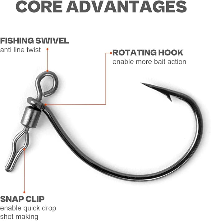 30PCS Swivel Drop Shot Hooks - Quick-Clip Design, Easy Dropshot Rigging for Bass Fishing 2# 1# 1/0 2/0 3/0 4/0