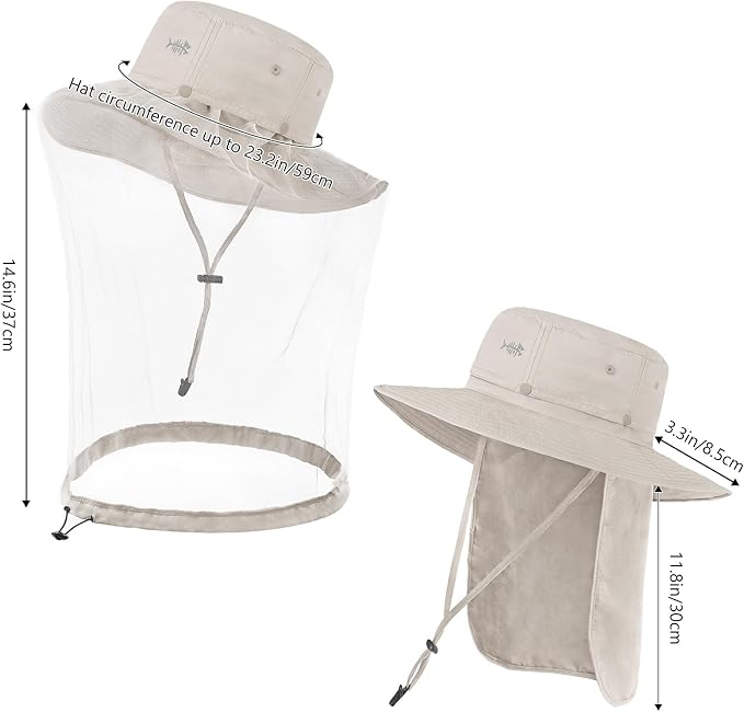 BASSDASH UPF 50+ Mosquito Sun Hat with Hidden Head Net and Neck Flap for Men Women Outdoor Fishing Hiking Camping