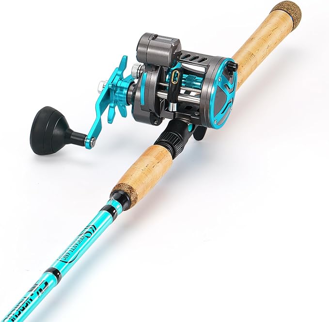 Sougayilang Inshore Fishing Rod Combo with Line Counter Fishing Reel Suitable for Catfish, Salmon/Steelhead, Striper Bass Fishing