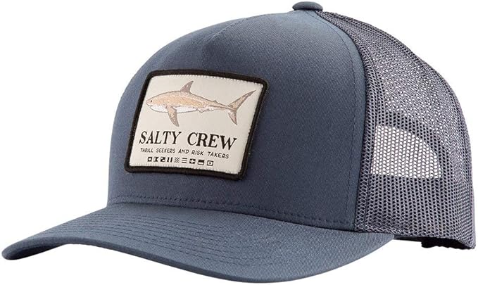 Salty Crew Shark Logo Retro Trucker Hat - Unisex Adjustable Baseball Hat for Adults - Premium Cotton