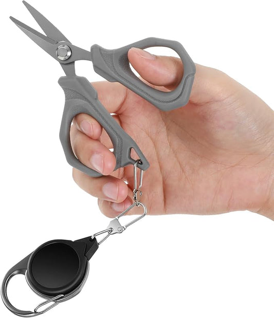 Fishing Scissors for Braided Line, 4" Retractable Braided Fishing Line Cutter Non-Slip Grip Braid Scissors with 27" Retractable Reel Carabiner Design for Easy Carrying Ideal for Saltwater & Freshwater